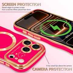 iPhone 17 Pro Max Case for Women Girls Cute Curly Wave Shape, Hot Pink Shockproo
