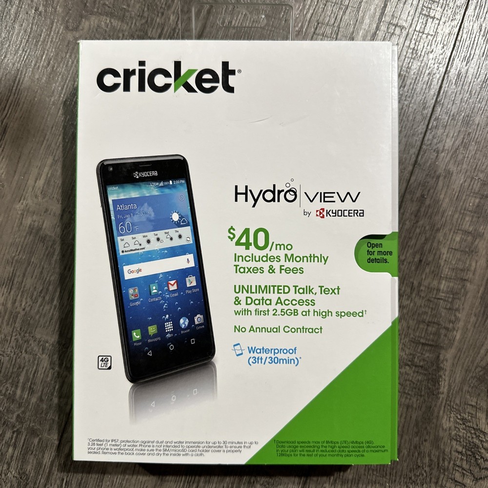 New Kyocera Hydro VIEW 4G LTE android 8gb CRICKET WIRELESS Black cell Waterproof