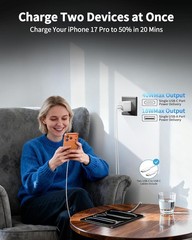 2-Pack 40W Dual Port USB-C Fast Wall Charger for iPhone 17/16, 6FT Cable