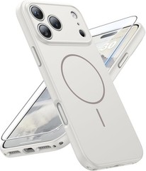 iPhone 17 Pro Max Case: Solid White Matte 17 Promax Magnetic Phone Cover with Fu