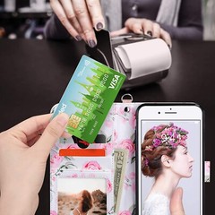 For iPhone7 Plus 8 Plus Wallet Case Protective Card Holder Credit Slot Leather