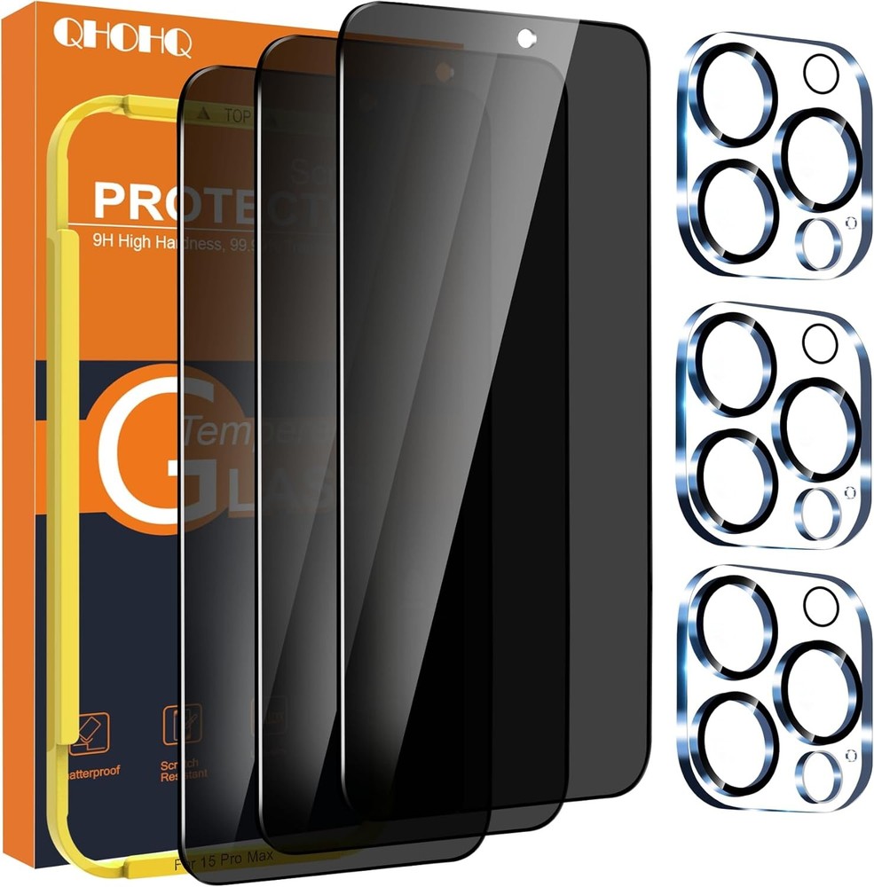3PCS Privacy Screen Protector & Camera Lens Protector for iPhone 15 Pro Max 6.7