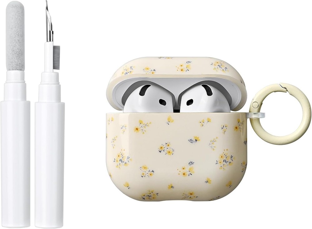 Cute Floral Cream Beige Flower Design Soft TPU Protective Cover for AirPods 4