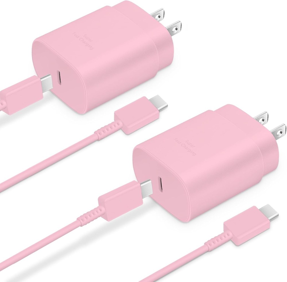2-Pack 25W Type-C Super Fast Charger Block for Galaxy S23 Ultra/S22 6ft Cable
