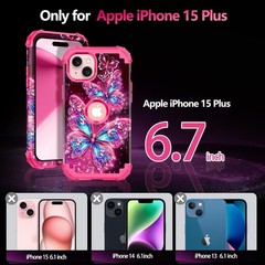 Heavy Duty Shockproof iPhone 15 Plus Case, Glow in The Dark, Three Layer Protect