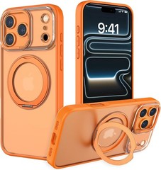 360° Rotatable Magnetic Case for iPhone 17 Pro, Shockproof Phone Cover (Orange)