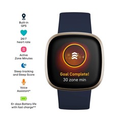 Fitbit Versa 3 Health & Fitness Smartwatch with GPS Midnight Blue/Gold, One Size