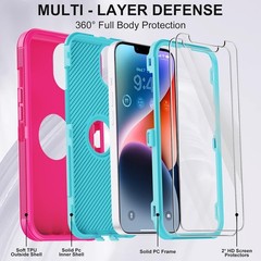 iPhone 14 Case (Rose/Light Green) – 3-Layer Military Grade Shockproof Protection