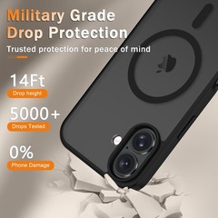 1PCS Case & Screen Protector for iPhone 16 Matte Magnetic Shockproof Black