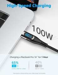 Short USB C to USB C Cable (100W 5A), 1ft Type C Cable with LED Display