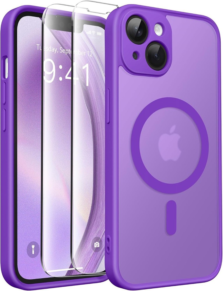 Magnetic Slim Translucent Matte Case for iPhone 14, Shockproof Protection, Neon