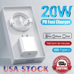20W PD Wall Adapter Fast Power Charger USB-C 3ft Cable for iphone 14 13 12 11 10