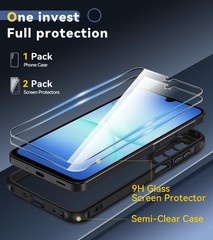 3-in-1 Case for Samsung Galaxy A17 5G with Tempered Glass Screen Protector – Bla