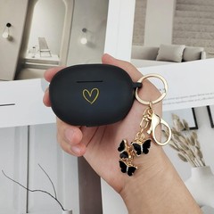 Black Soft Silicone Case with Gold Heart Design for Beats Studio Buds 2021