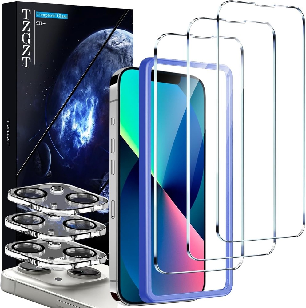 3 Pack iPhone 13 Screen Protector & Camera Lens Protector, Bubble Free, Ultra HD