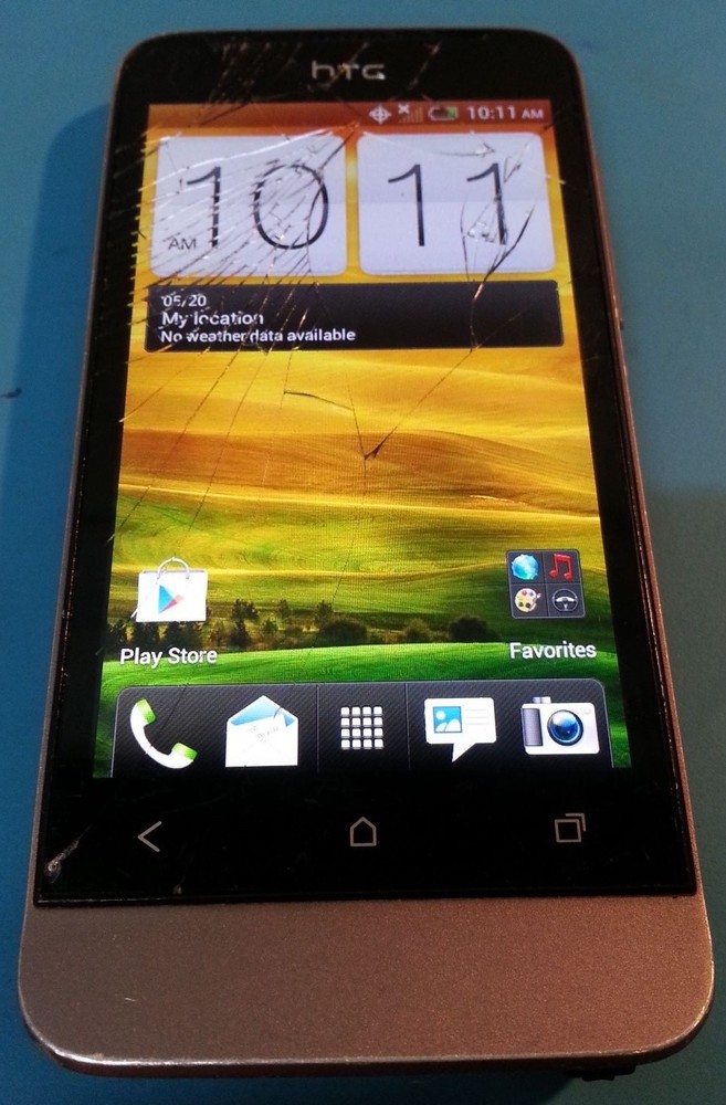 HTC One V 4GB Gray Unknown CDMA Android Smartphone Cracked Glass Burn Mark
