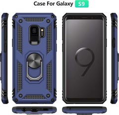 Shockproof Blue Case for Samsung Galaxy S9 with Metal Ring Holder & Screen Prote