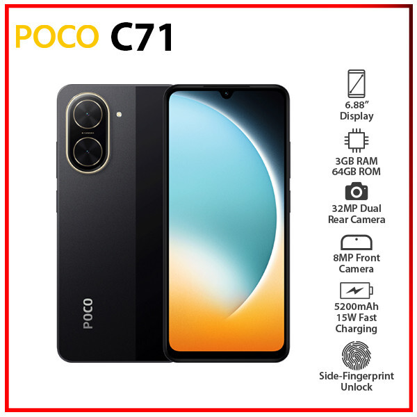 (New) Xiaomi POCO C71 3GB+64GB BLACK Dual SIM Unlocked Android Cell Phone