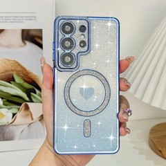 Magnetic for Samsung Galaxy S26 Ultra Case Glitter, Blue | Luxury Gold Edge Cove