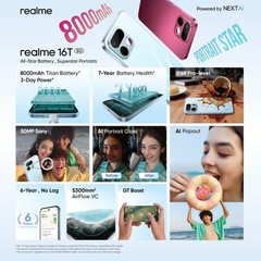 realme 16T 5G (Red, 256 GB 8 GB RAM) 8000 mAh Dimensity 6300 Gobal Version.