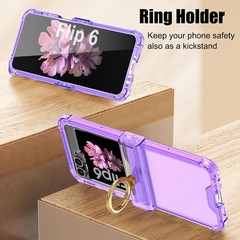 Clear Case for Samsung Galaxy Z Flip 6 with Hinge Protection and Ring Stand