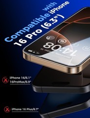 2PCS Tempered Glass Screen Protector for iPhone 16 Pro 6.3 Inch HD Clear Bubble