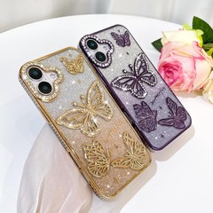 1. For iPhone 17 Glitter Case, Cute 3D Butterfly Pattern Bling Slim Cover Gold
