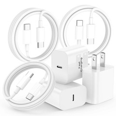 3-Pack 20W USB-C Fast Charger Block for iPhone 17 Pro Max/16 Pro Max 6FT