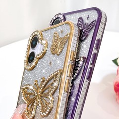 1. For iPhone 17 Glitter Case, Cute 3D Butterfly Pattern Bling Slim Cover Gold