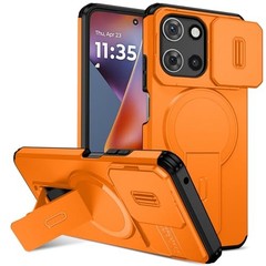 Moto G 5G 2025/2026 Case with Camera Cover & Kickstand, Orange Shockproof Plus