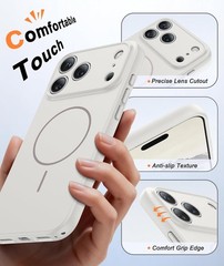 iPhone 17 Pro Max Case: Solid White Matte 17 Promax Magnetic Phone Cover with Fu