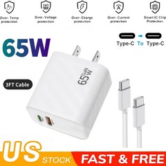 Super 65W PD Power Adapter Duo Wall Charger+Cables For Samsung S23 S22 S21 ULTRA