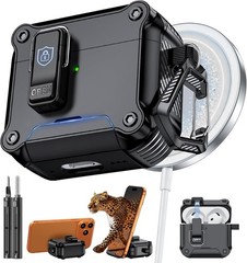 AirPods 4 Generation Case, Secure Lock & Phone Stand Design, Automatic Snap Cove