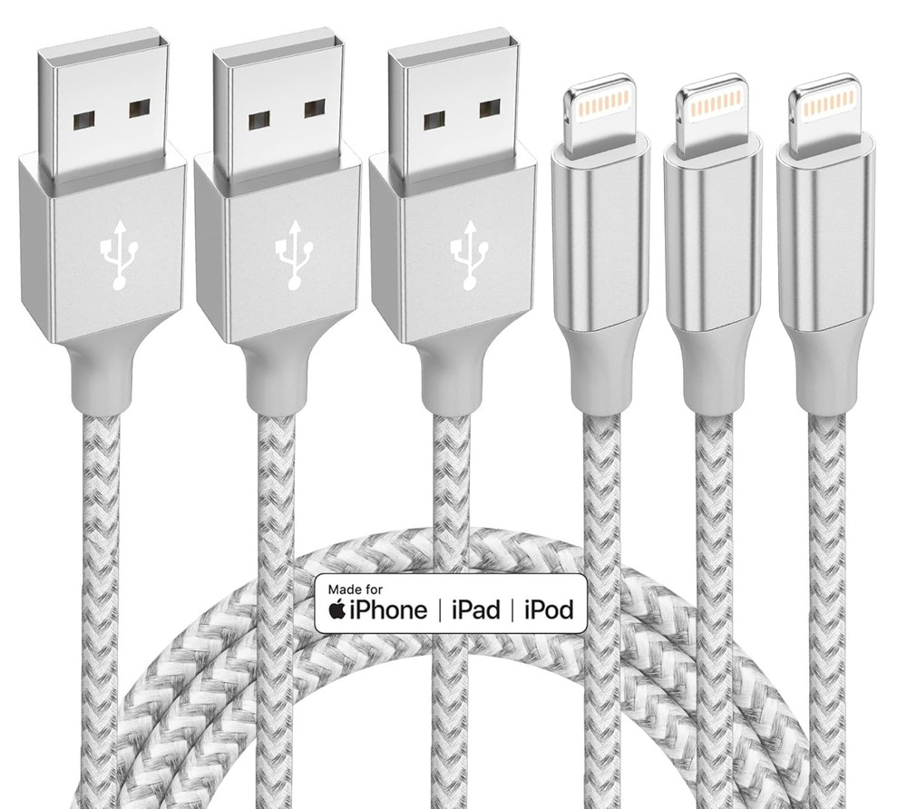 Set of 3 Fast Charging 10 ft Nylon Braided Cables for iPhone