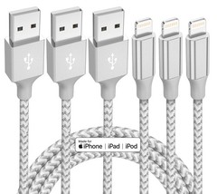 Set of 3 Fast Charging 10 ft Nylon Braided Cables for iPhone