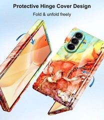 Gold Glitter Marble Pattern Slim Hard PC Case for Samsung Galaxy Z Fold 7, Orang