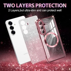Galaxy S26 Plus Case, Clear Magnetic Glitter Gradient Sparkle Luxury Plated TPU