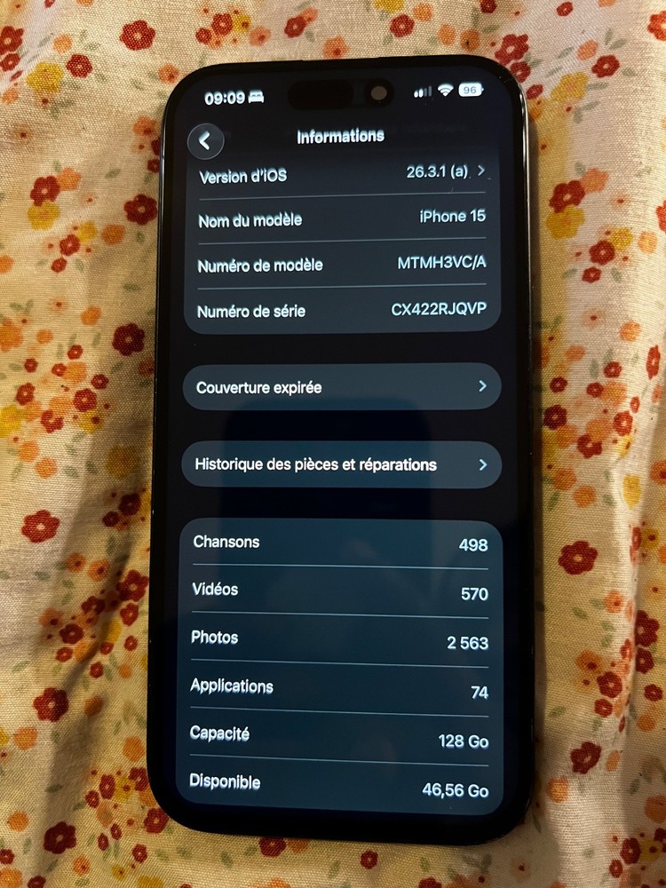 mobile phone the color black, iPhone 15, used
