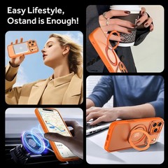 360° Rotatable Magnetic Case for iPhone 17 Pro, Shockproof Phone Cover (Orange)