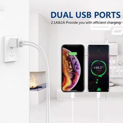 3-Pack Dual USB Wall Charger Plug Block, 2.1A 5V Power Adapter