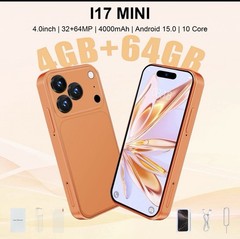 i17 Mini Smartphone 4GB+64GB Android Dual SIM 4G LTE Unlocked Cell Phone. ORANGE