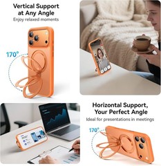 360° Spin Magnetic Stand for iPhone 17 Pro Max Case, Mil-STD Protective Orange