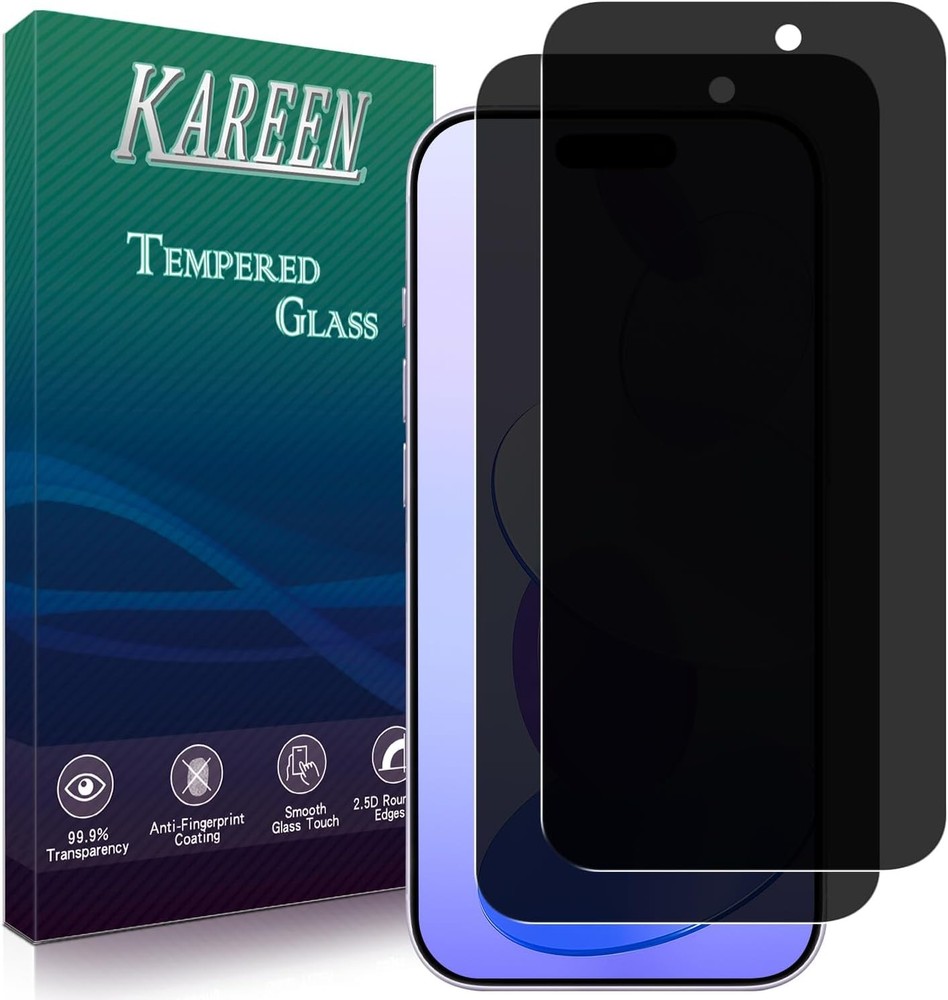 2 Pack Anti Spy Tempered Glass Screen Protectors for iPhone 17 6.3 Inch, Black