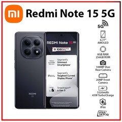 Xiaomi Redmi Note 15 5G 8GB+256GB BLACK Dual SIM Unlocked Android Cell Phone