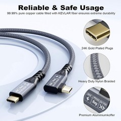 USB C 3.2 Gen2x2 20Gbps Cable, 90Degree USB C 4K@60Hz UHD Video 5A/240W PD3.1