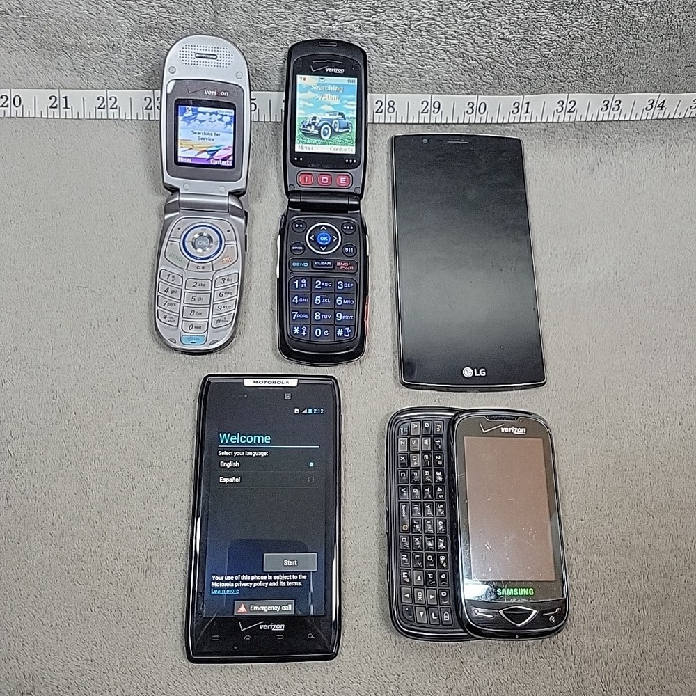 Lot of 5 Android Phones LG Motorola Samsung FOR PARTS READ Untested