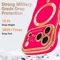 iPhone 17 Pro Max Case for Women Girls Cute Curly Wave Shape, Hot Pink Shockproo