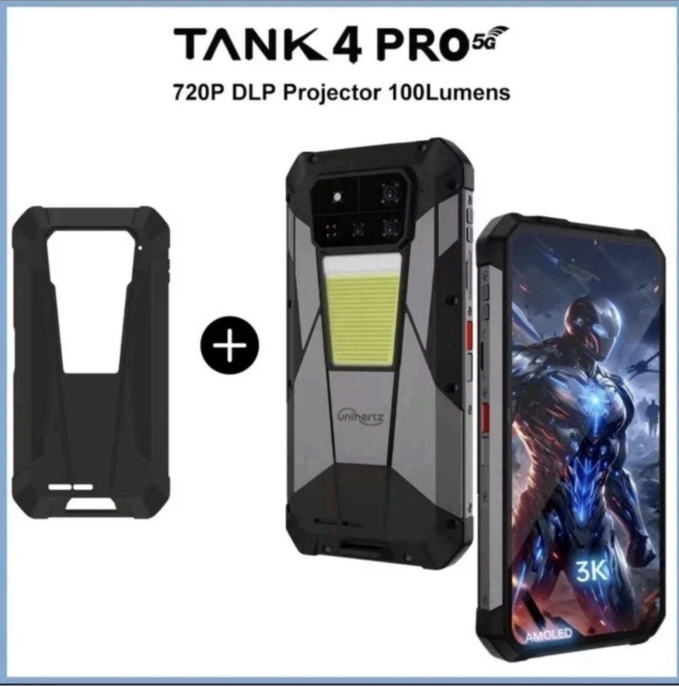Unihertz Tank 4 Pro 5G Rugged Smartphone 18GB+1TB 720p Projector,3K