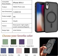 Magnetic iPhone XR Case, Slim Translucent Matte Shockproof Phone Cover (Black)