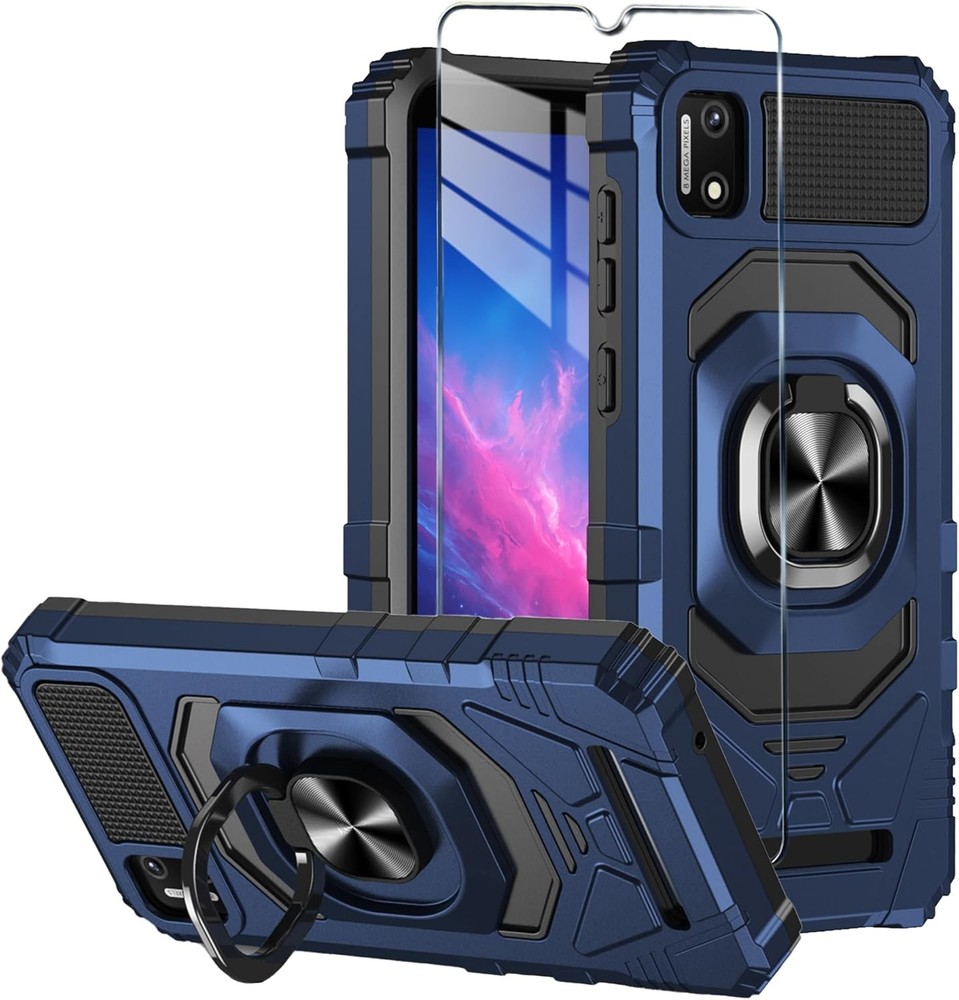 Cloud Mobile Stratus C7 Phone Case with Tempered Glass Screen Protector, Navy